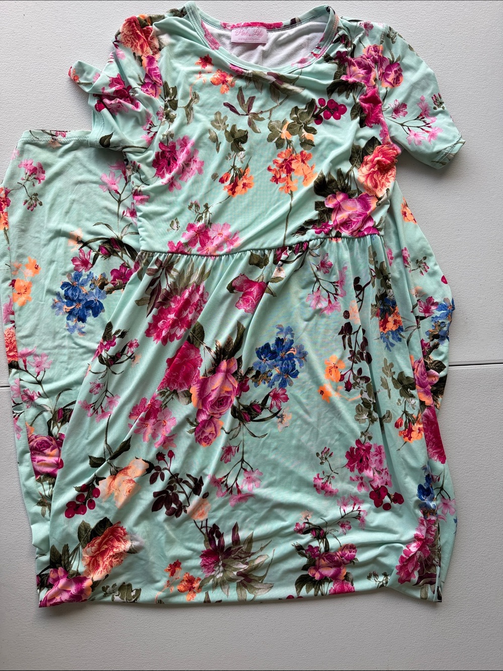 Pink Lily Mint Floral Short Sleeve Dress - Pink, Orange, Blue